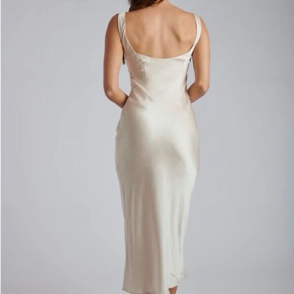 Meshki Off White Side Cut Out Satin Midi Dress Women's XS - Picture 2 of 10